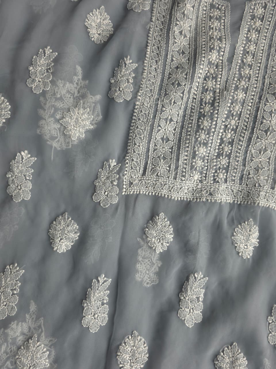 Grey Color Goergette Unstitched full set with beautiful dupatta