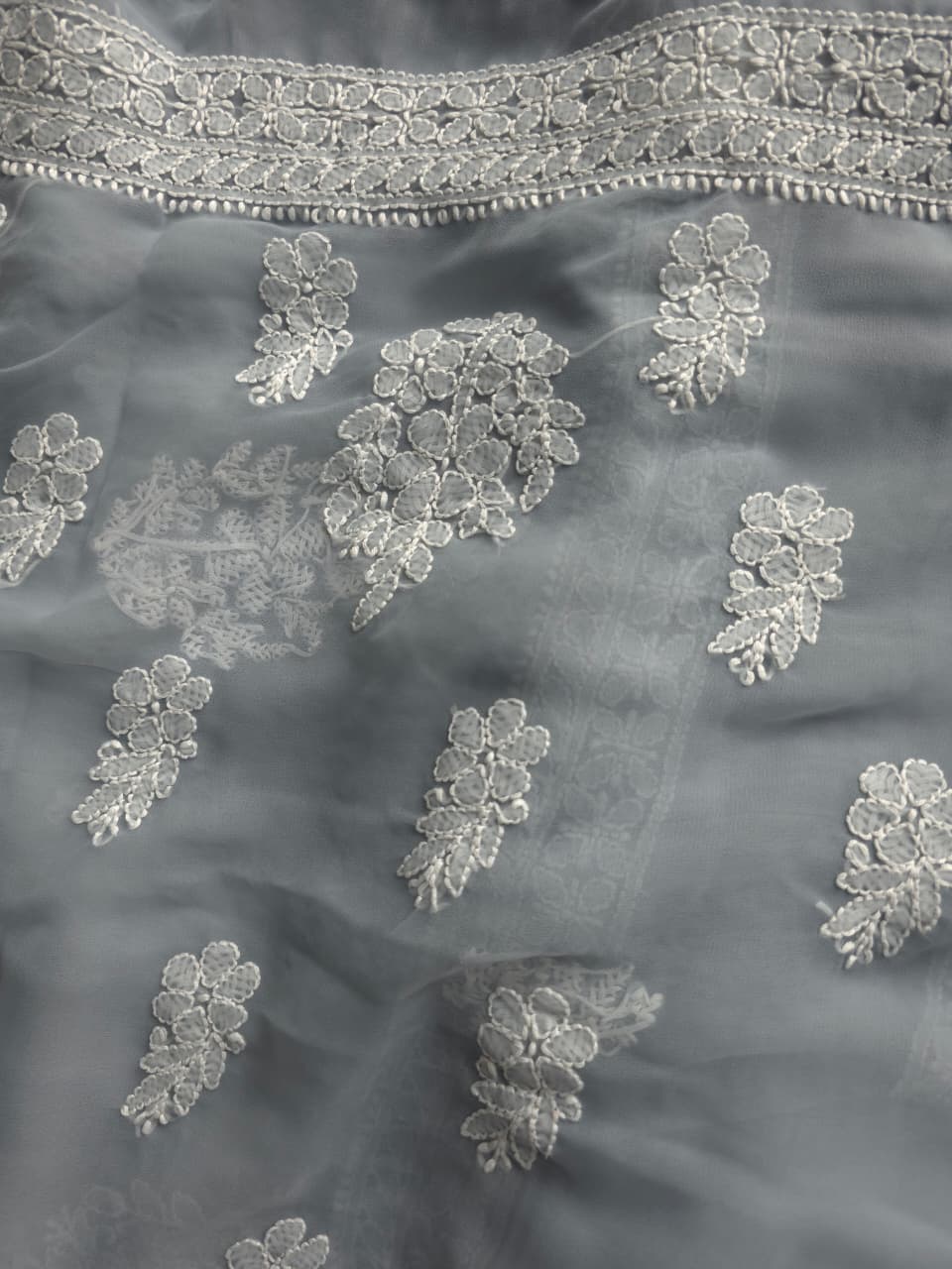 Grey Color Goergette Unstitched full set with beautiful dupatta