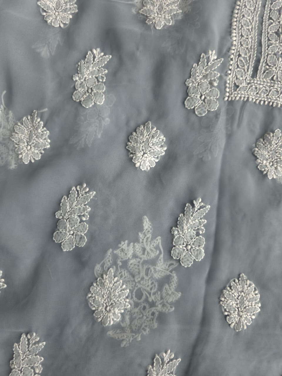 Grey Color Goergette Unstitched full set with beautiful dupatta