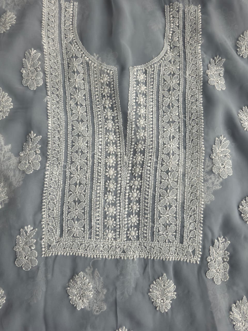 Grey Color Goergette Unstitched full set with beautiful dupatta