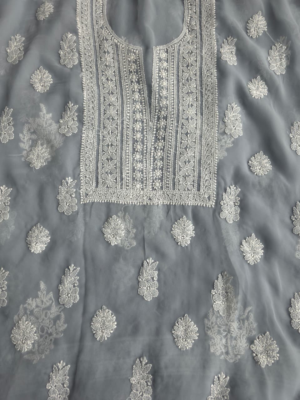 Grey Color Goergette Unstitched full set with beautiful dupatta