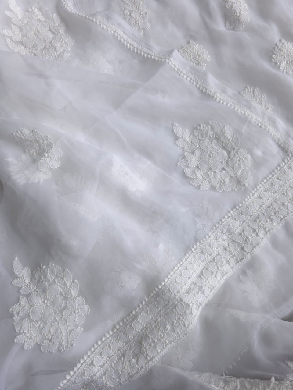 White Goergette unstitched full set with beautiful dupatta