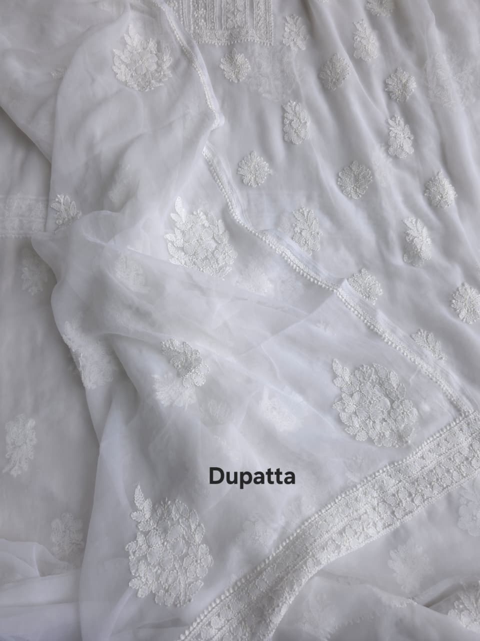 White Goergette unstitched full set with beautiful dupatta