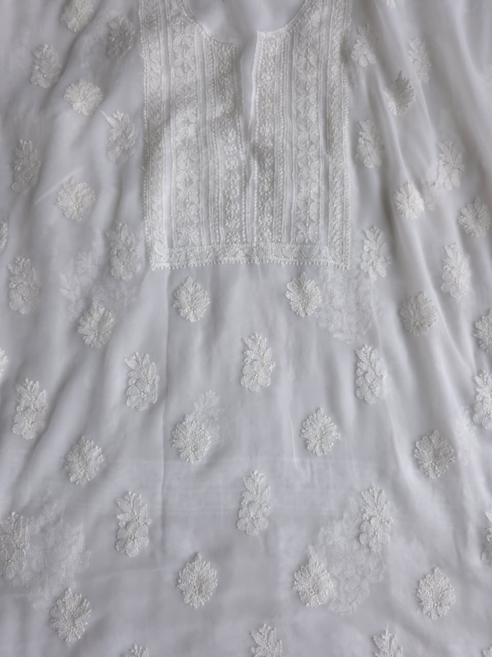 White Goergette unstitched full set with beautiful dupatta