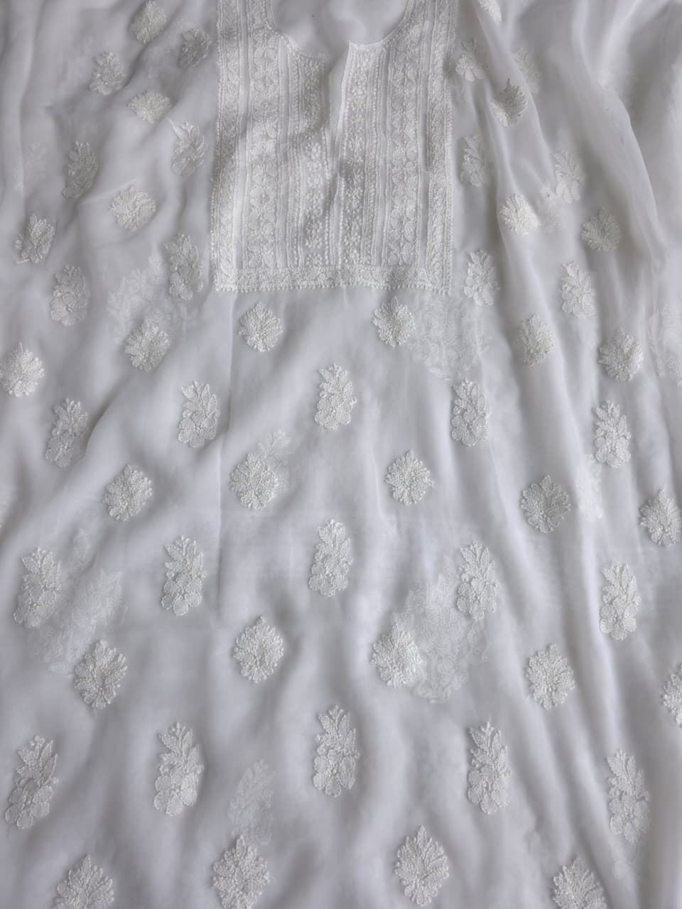 White Goergette unstitched full set with beautiful dupatta