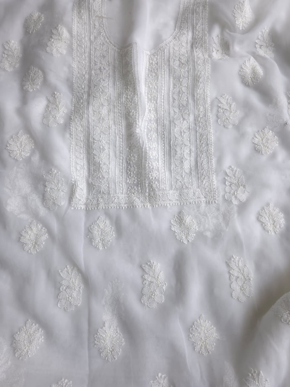 White Goergette unstitched full set with beautiful dupatta