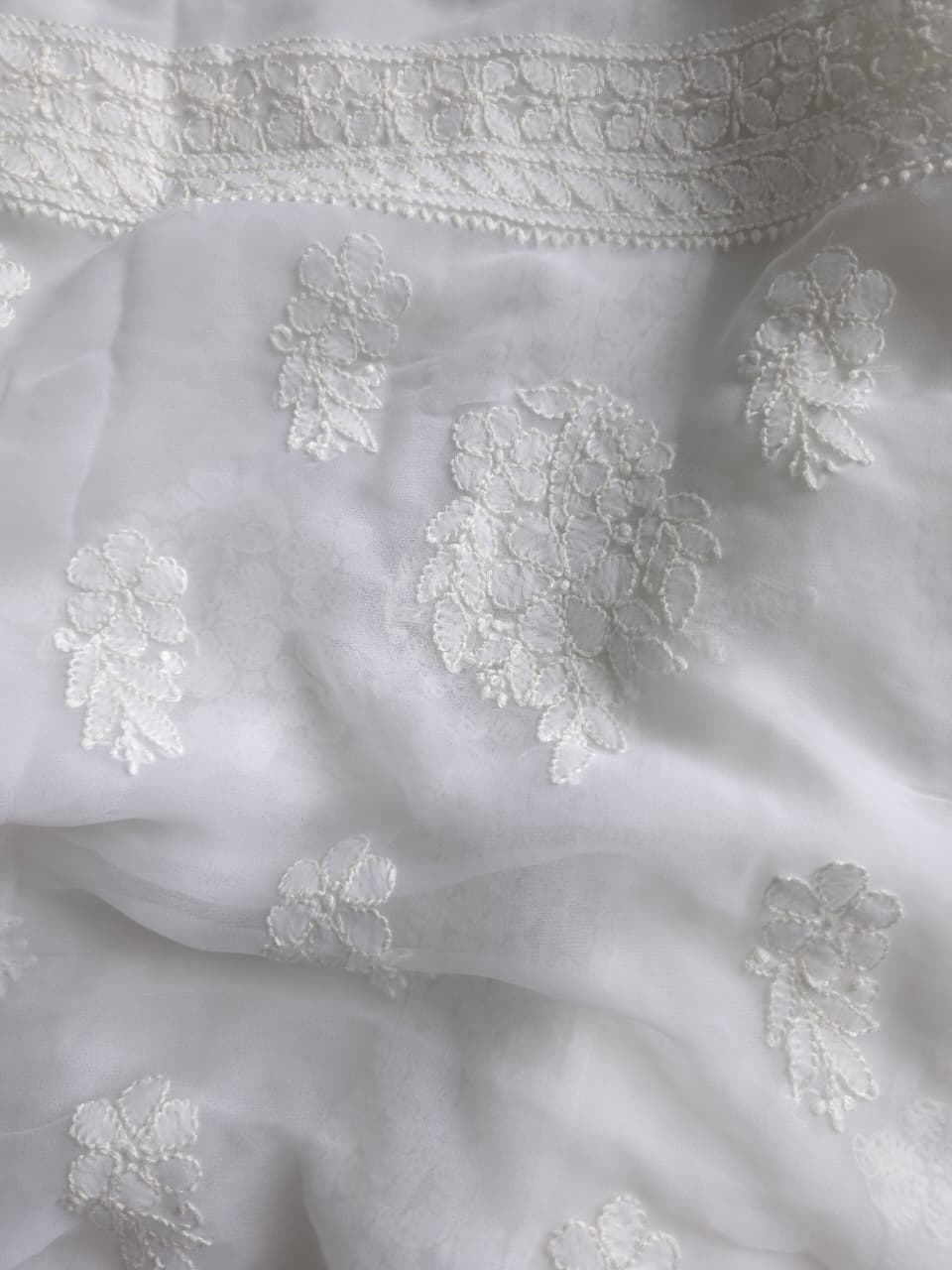 White Goergette unstitched full set with beautiful dupatta