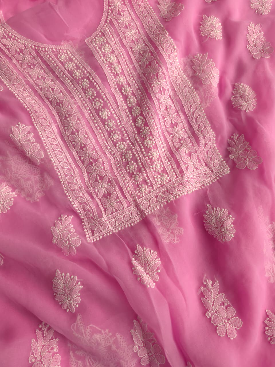 Dark Pink Georgette Unstitched full set with Beutiful Dupatta