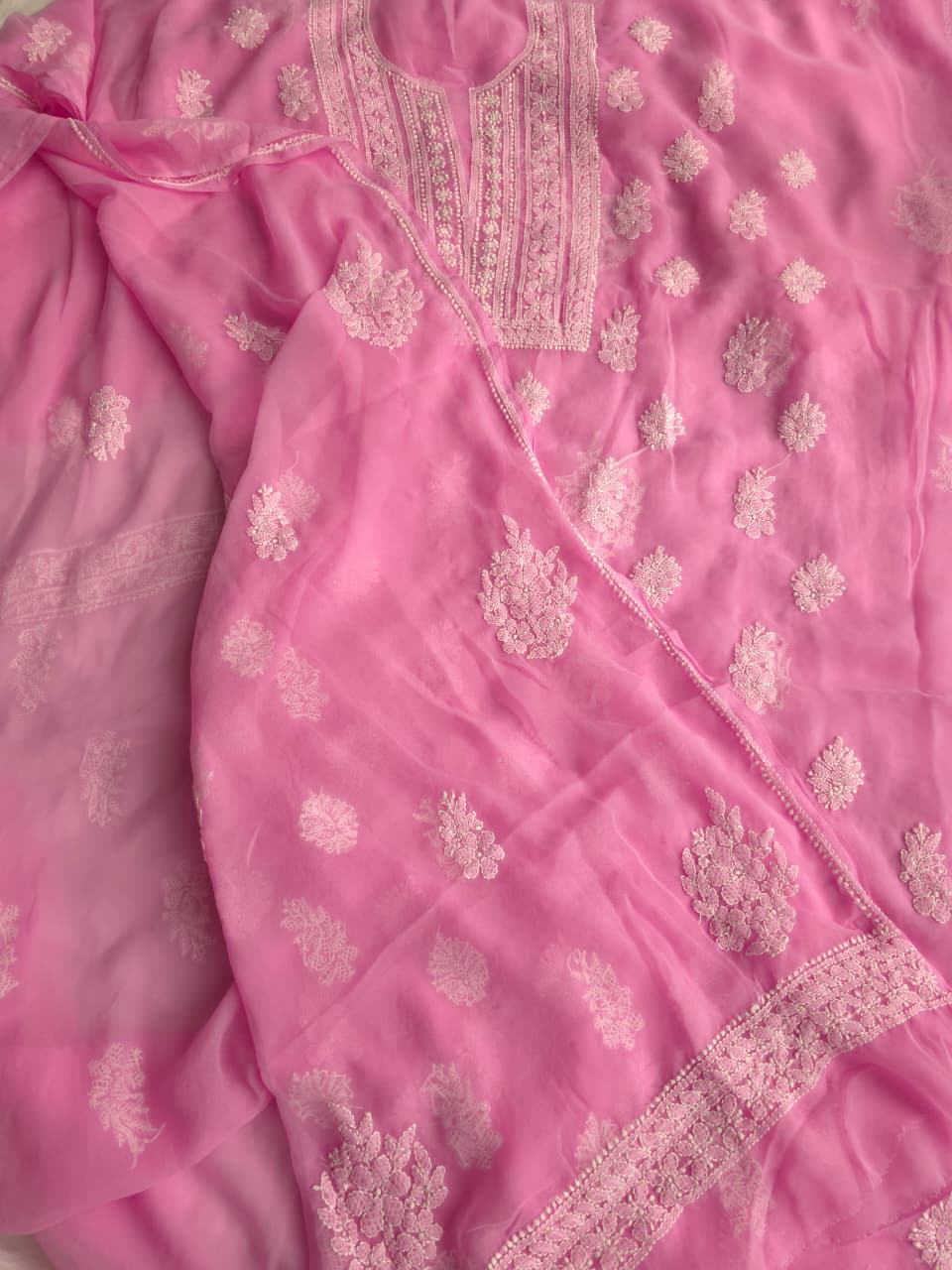 Dark Pink Georgette Unstitched full set with Beutiful Dupatta