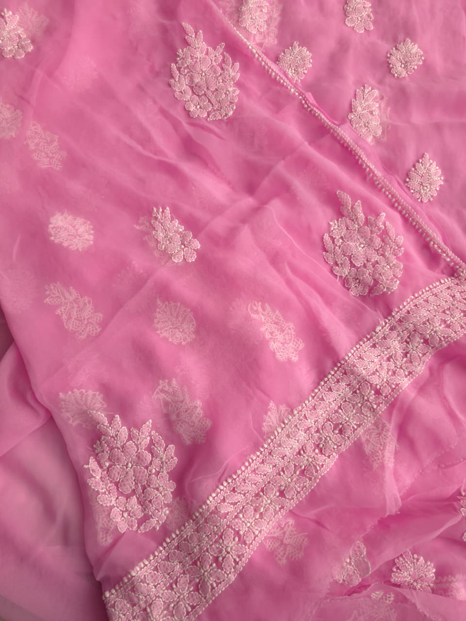 Dark Pink Georgette Unstitched full set with Beutiful Dupatta