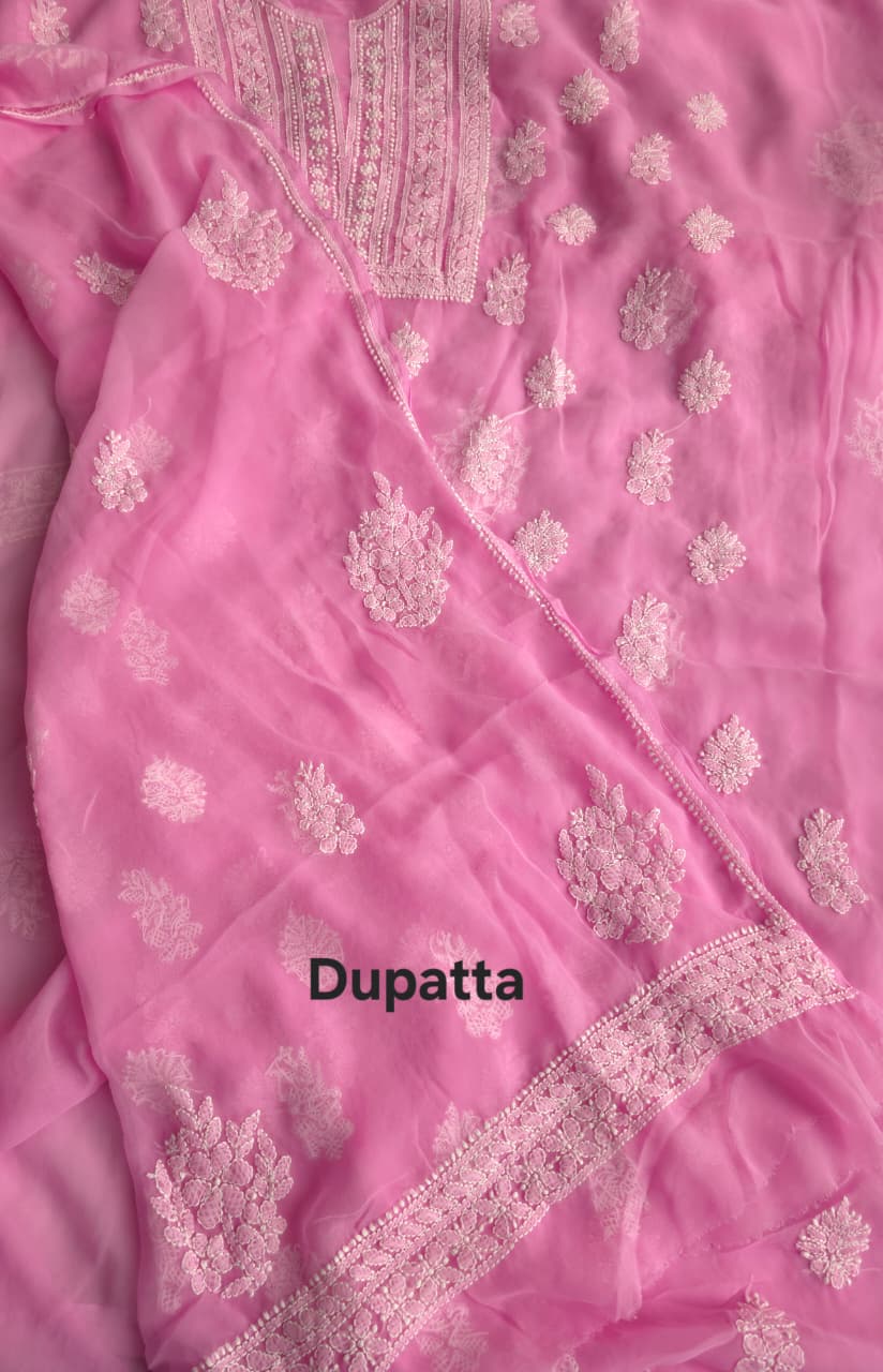 Dark Pink Georgette Unstitched full set with Beutiful Dupatta
