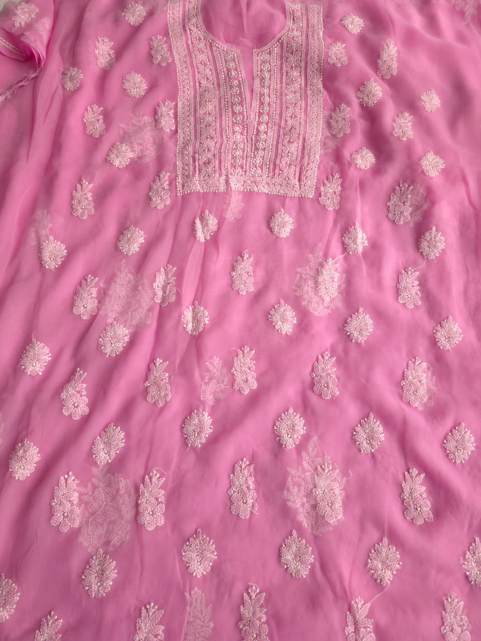 Dark Pink Georgette Unstitched full set with Beutiful Dupatta