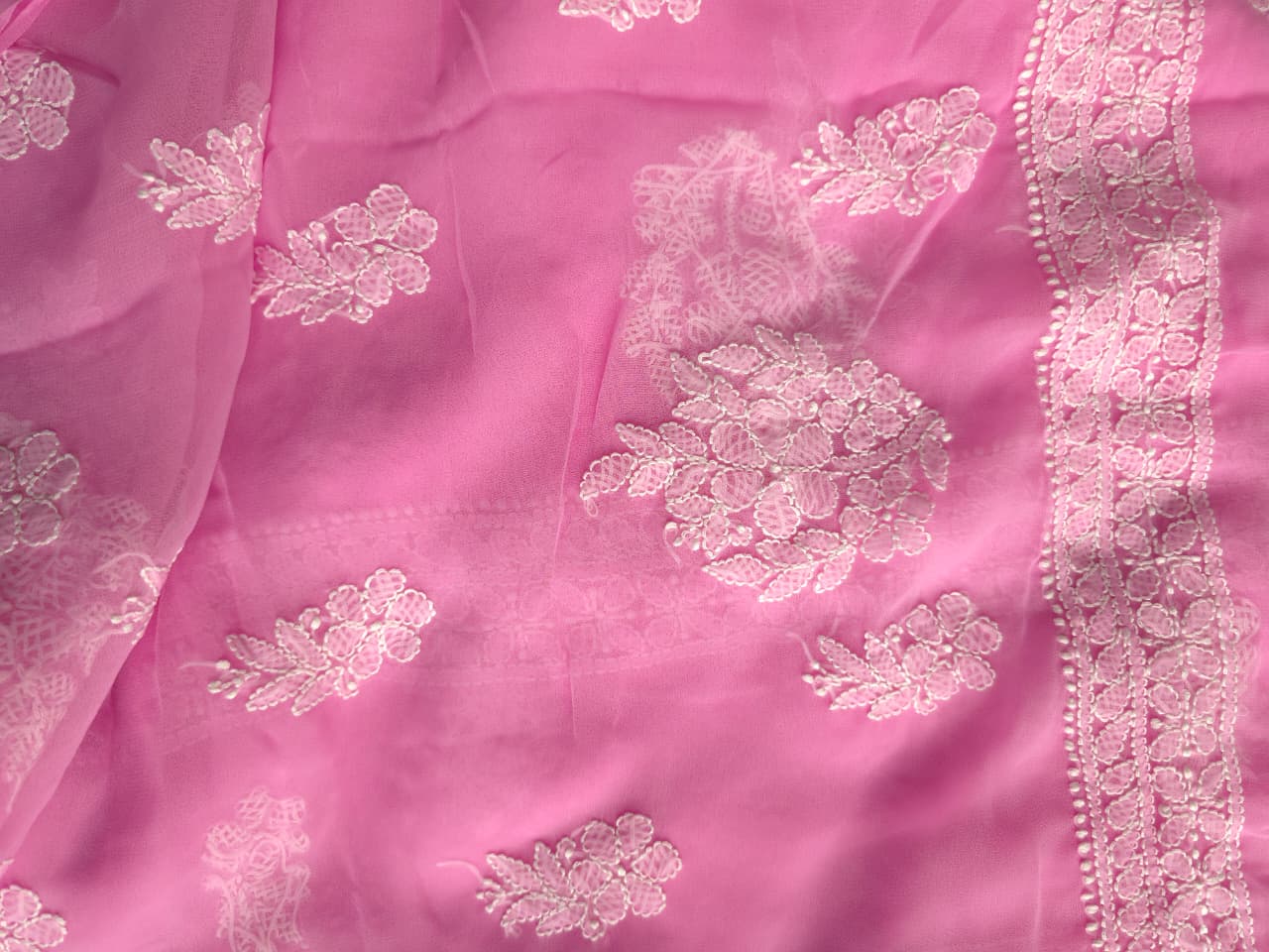 Dark Pink Georgette Unstitched full set with Beutiful Dupatta