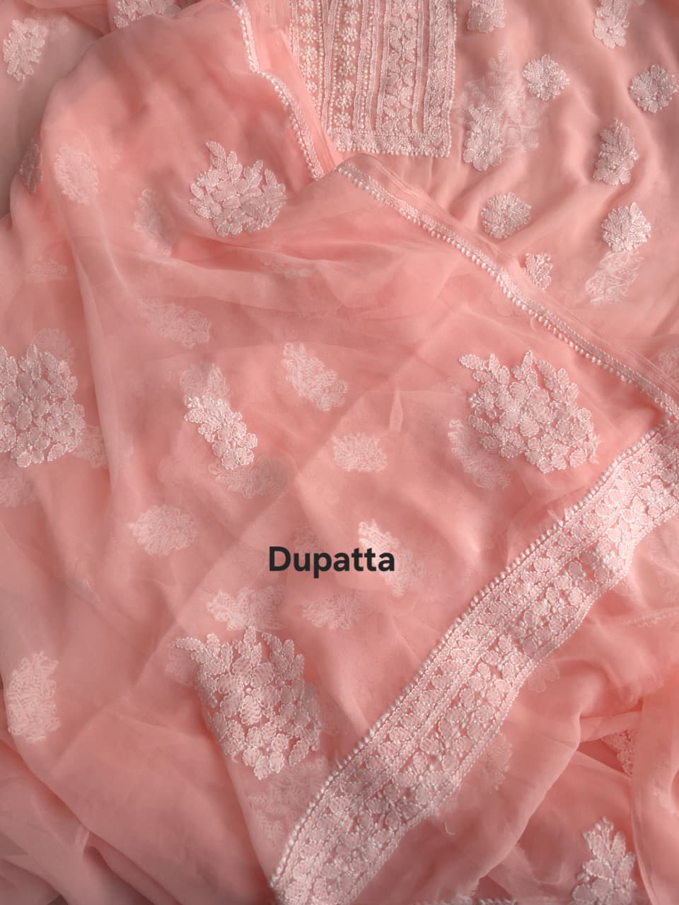 Peachish pink Georgette Unstitched set with beautiful dupatta
