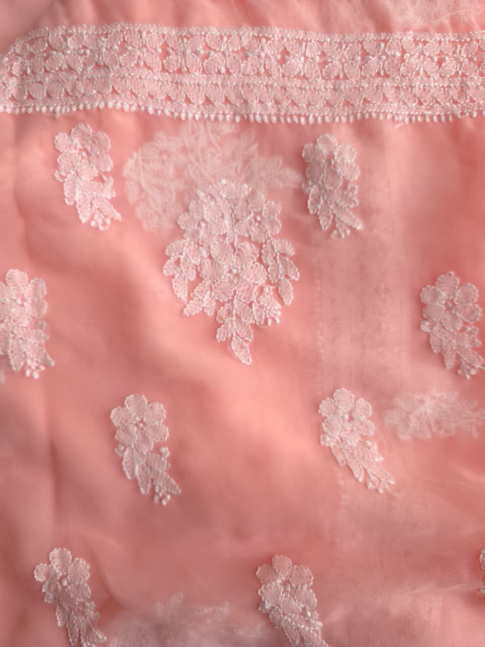 Peachish pink Georgette Unstitched set with beautiful dupatta