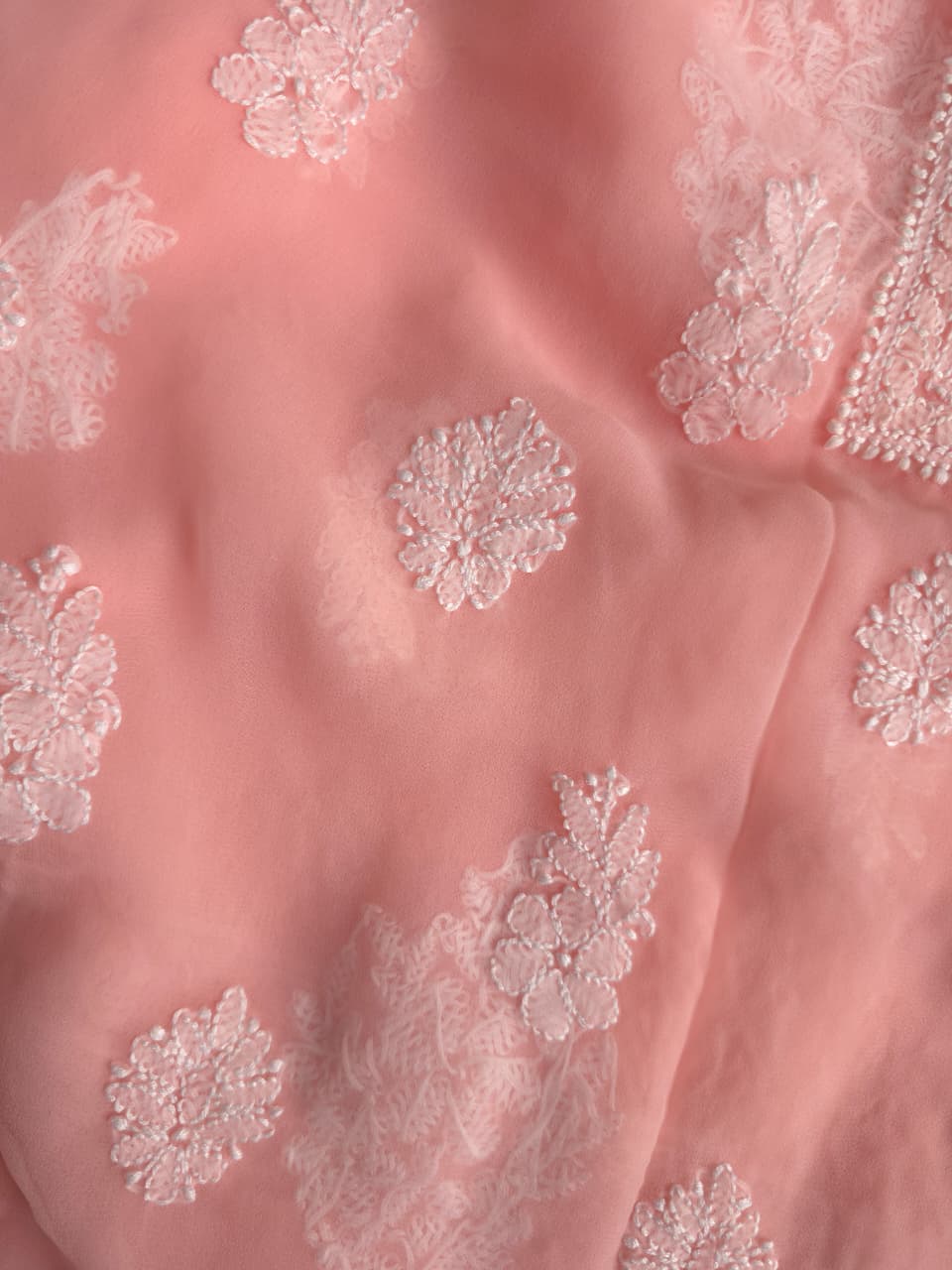 Peachish pink Georgette Unstitched set with beautiful dupatta