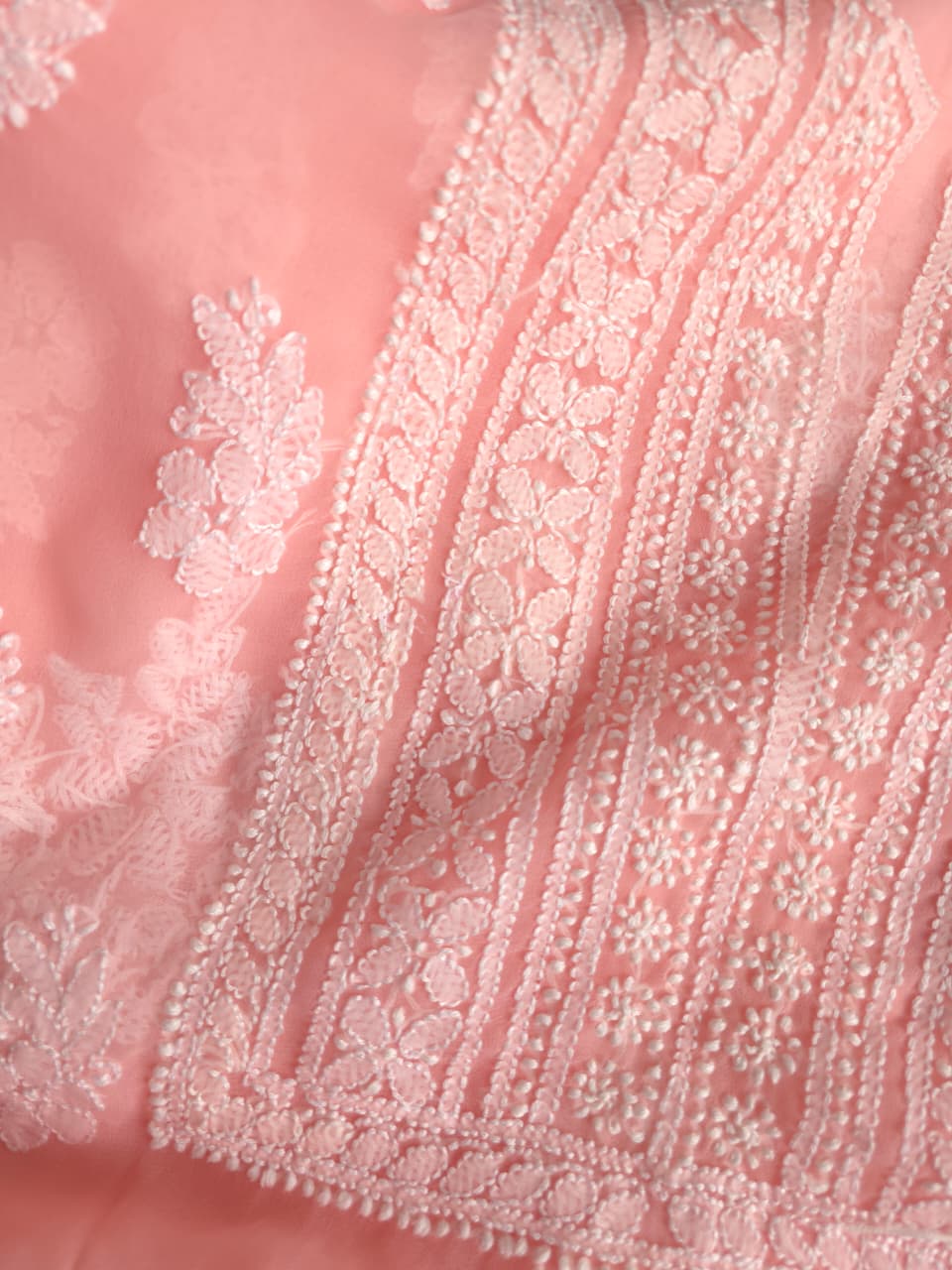 Peachish pink Georgette Unstitched set with beautiful dupatta