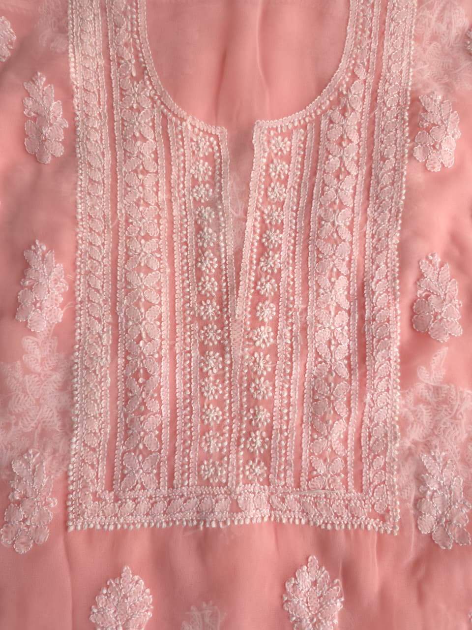 Peachish pink Georgette Unstitched set with beautiful dupatta