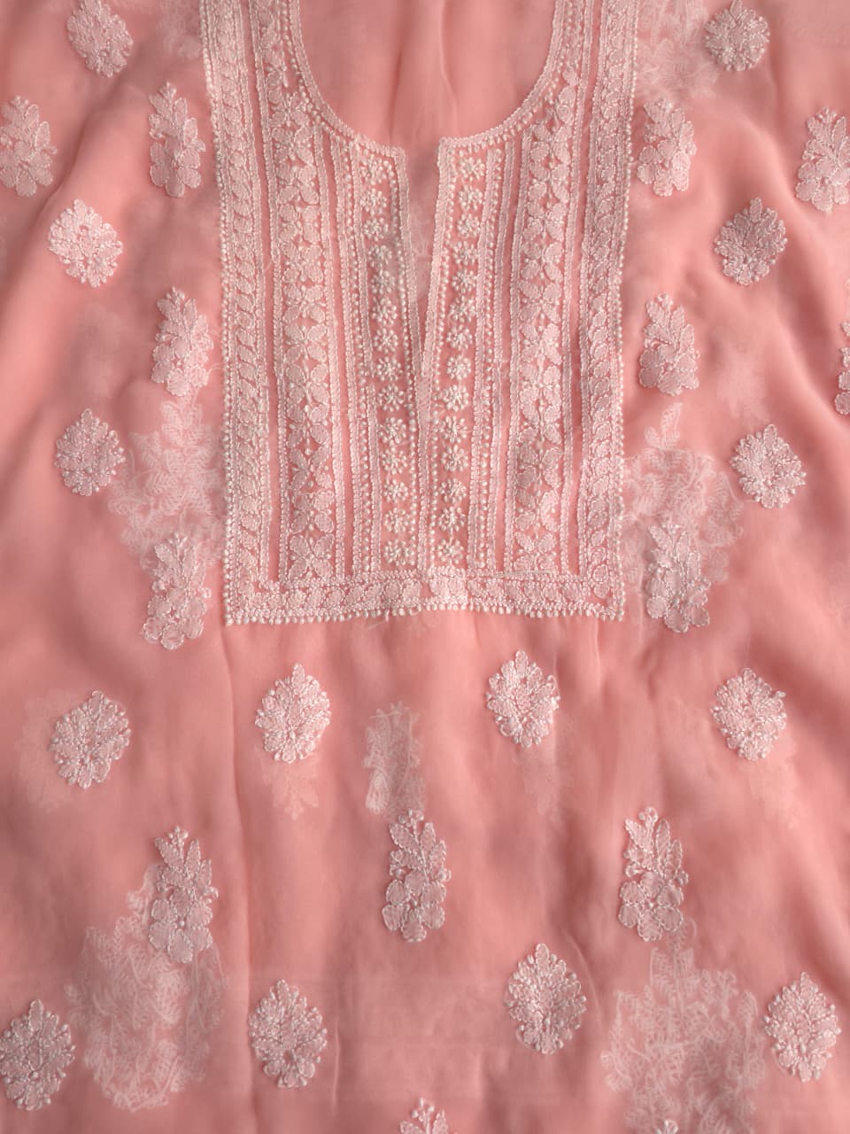 Peachish pink Georgette Unstitched set with beautiful dupatta