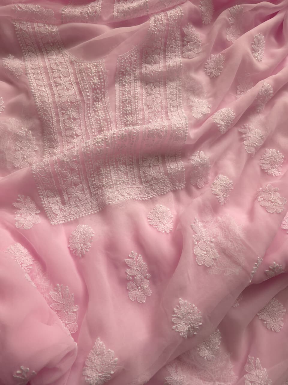 Baby Pink Georgette unstitched full suit with beautiful dupatta