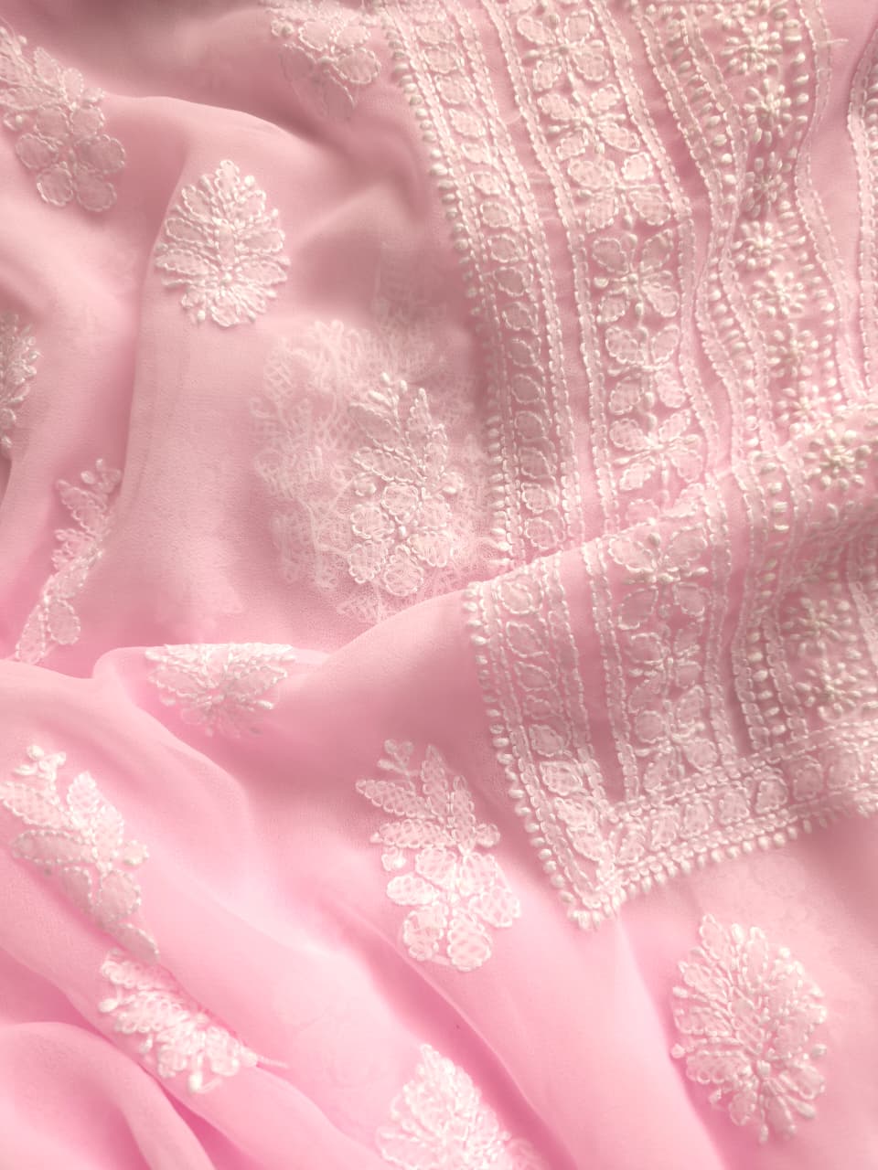 Baby Pink Georgette unstitched full suit with beautiful dupatta