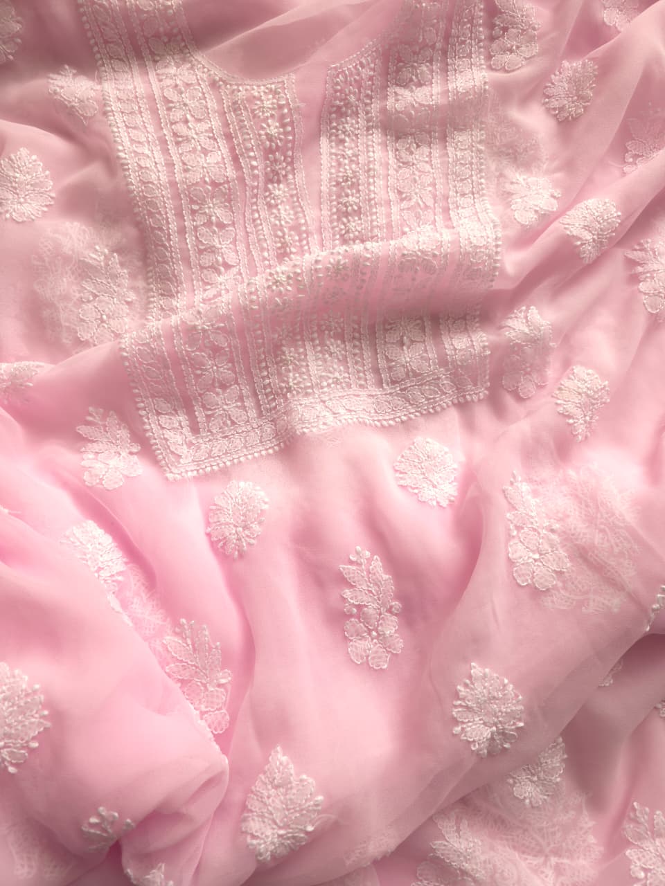 Baby Pink Georgette unstitched full suit with beautiful dupatta