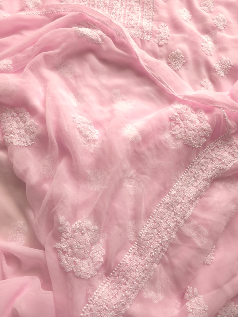 Baby Pink Georgette unstitched full suit with beautiful dupatta