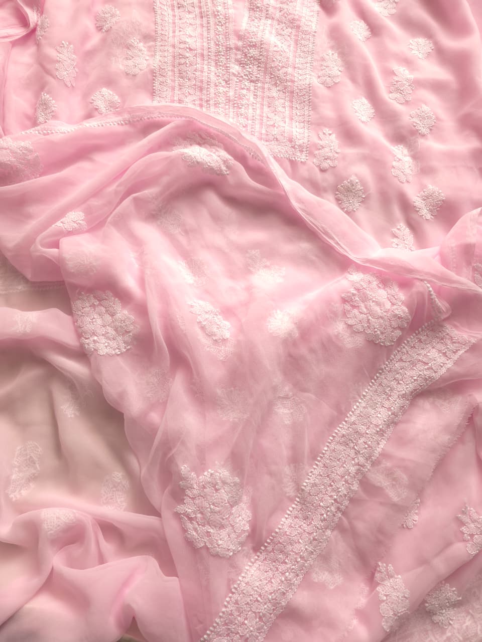 Baby Pink Georgette unstitched full suit with beautiful dupatta