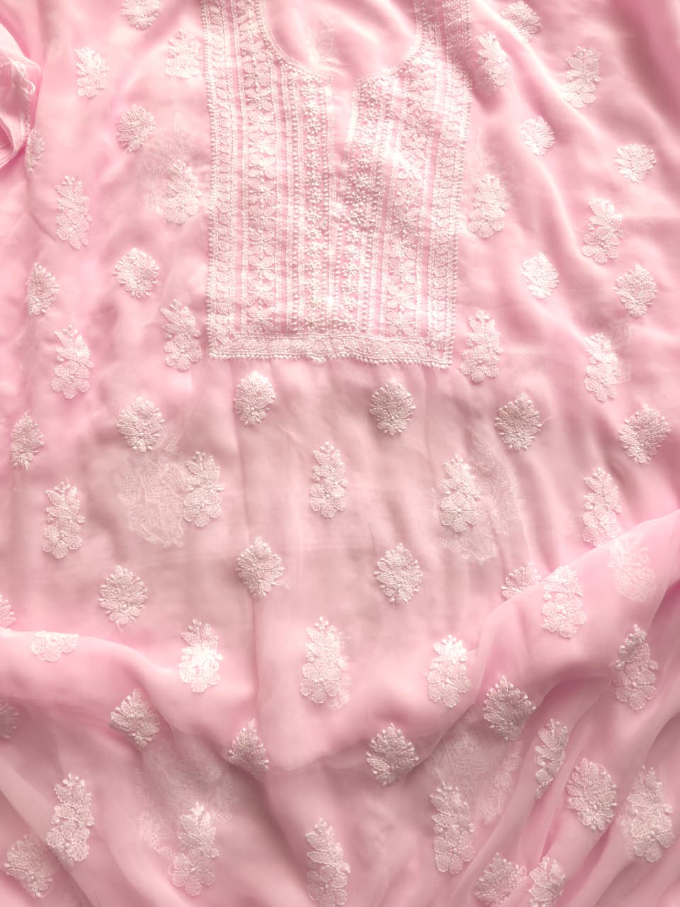 Baby Pink Georgette unstitched full suit with beautiful dupatta