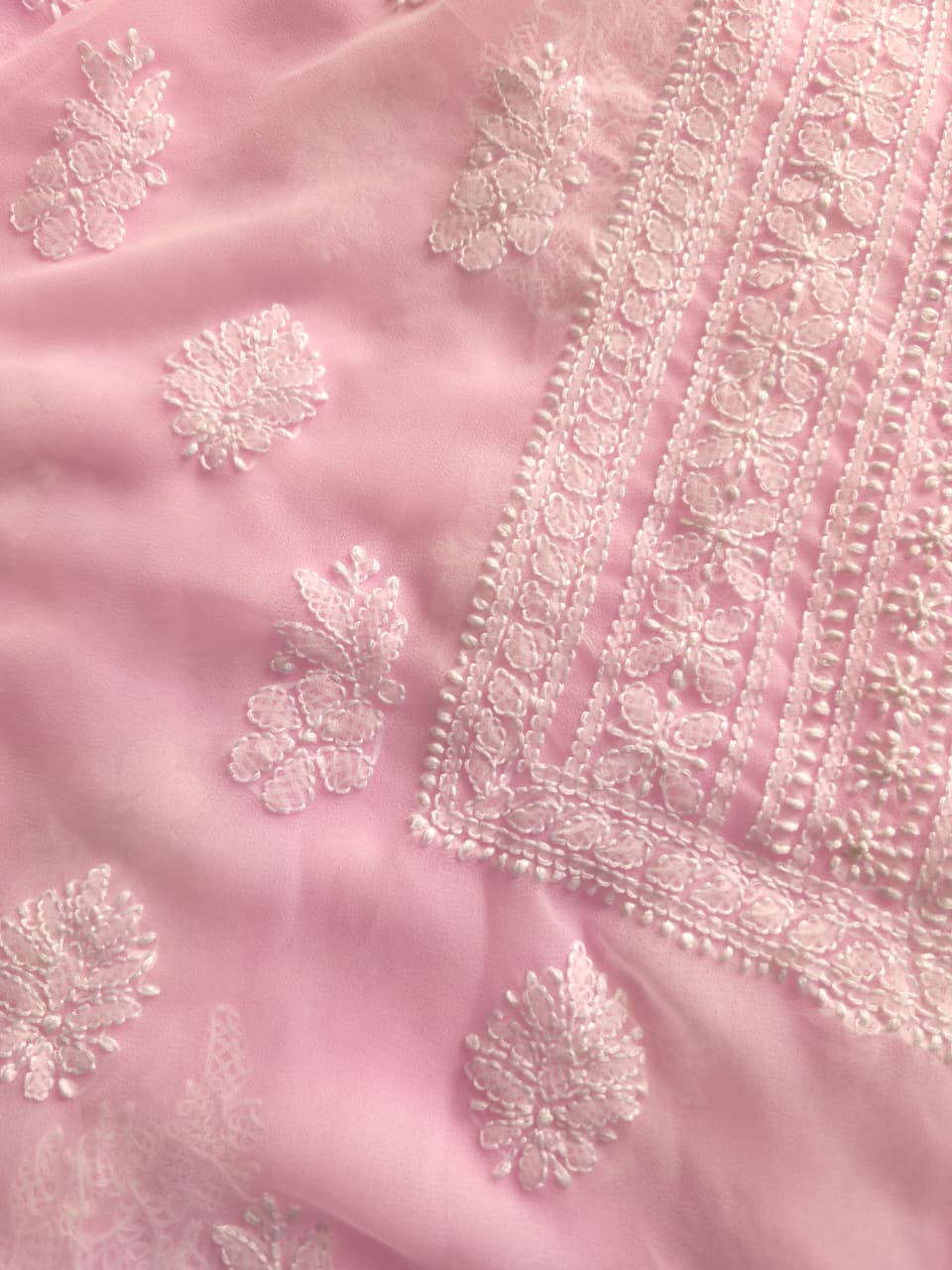 Baby Pink Georgette unstitched full suit with beautiful dupatta