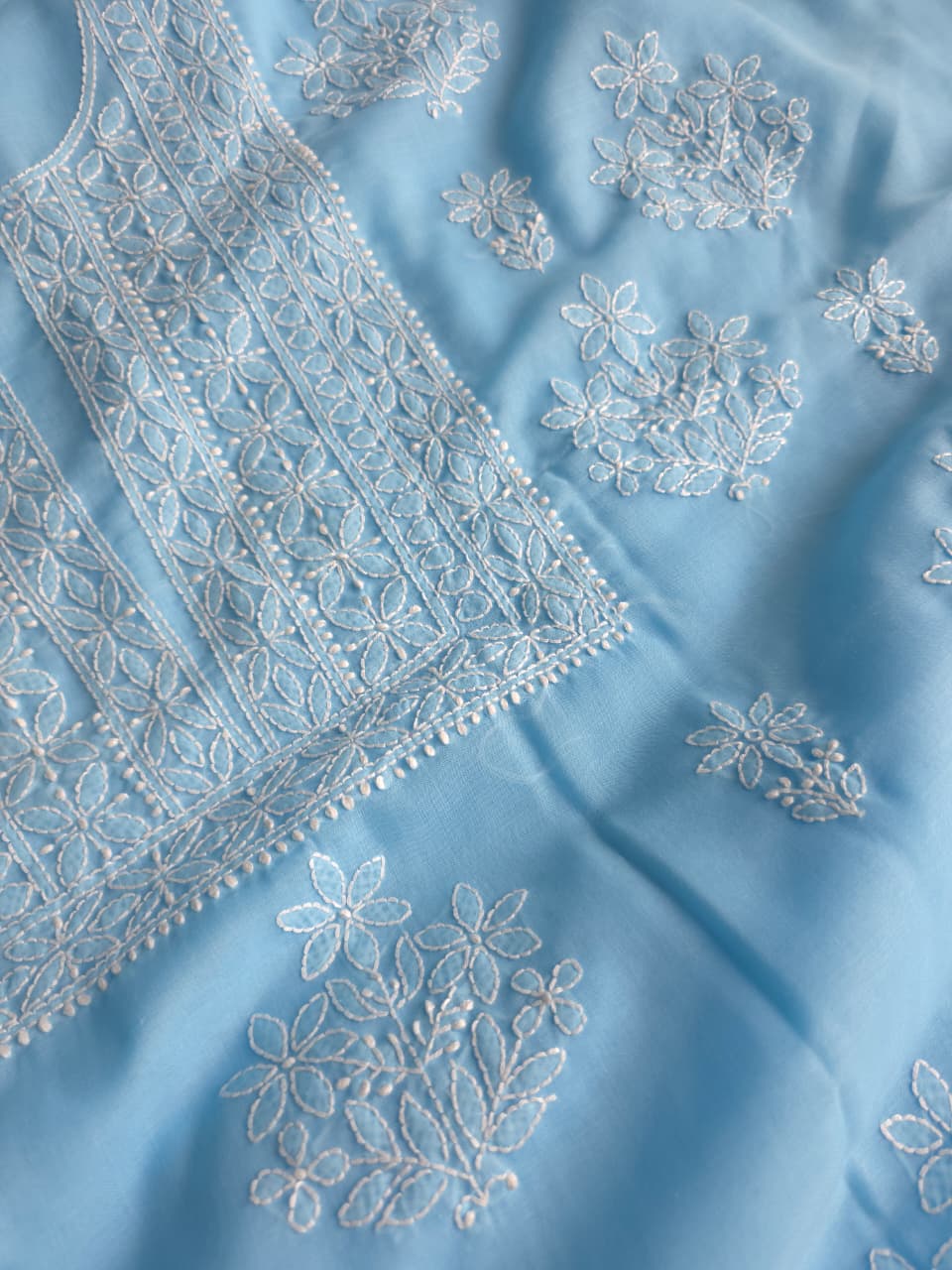 Blue soft cotton full suit with chikankari and cotton dupatta