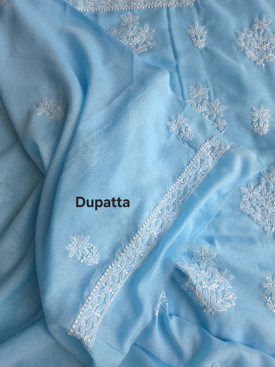 Blue soft cotton full suit with chikankari and cotton dupatta