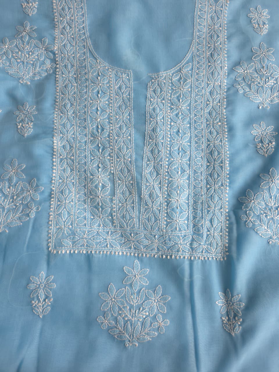Blue soft cotton full suit with chikankari and cotton dupatta