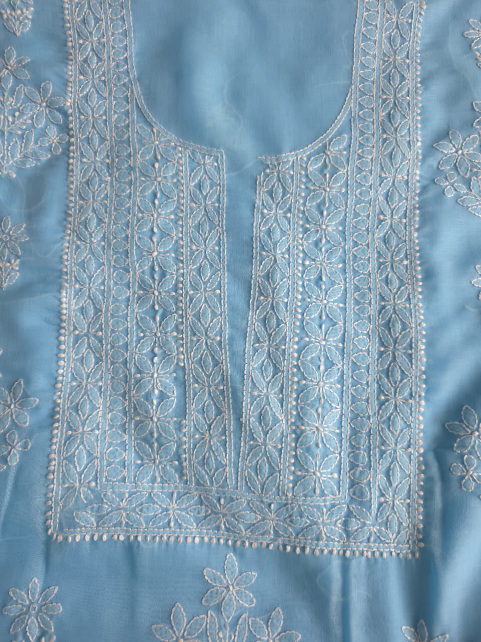 Blue soft cotton full suit with chikankari and cotton dupatta
