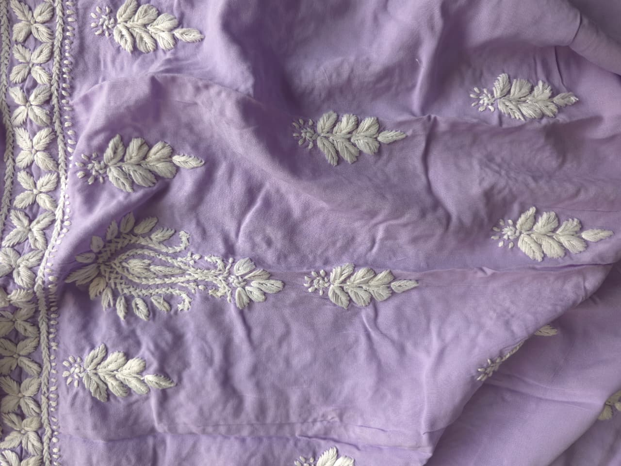 Lavender Modal kurta fabric with beautiful Chikankari