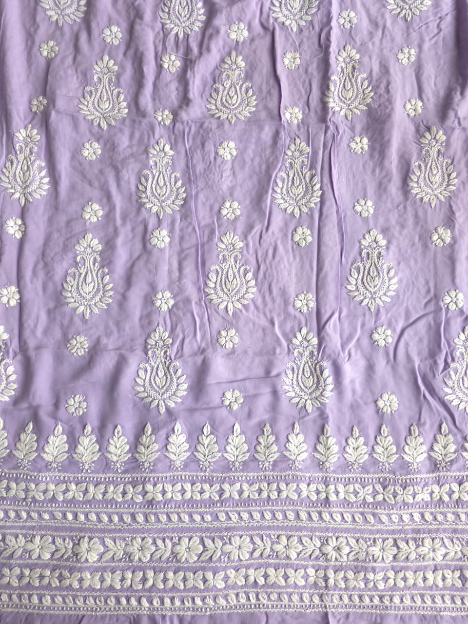 Lavender Modal kurta fabric with beautiful Chikankari