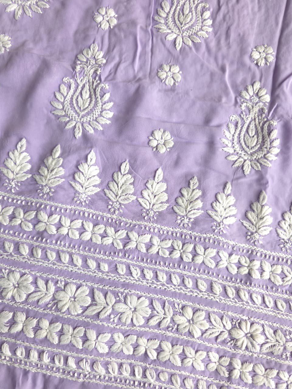Lavender Modal kurta fabric with beautiful Chikankari