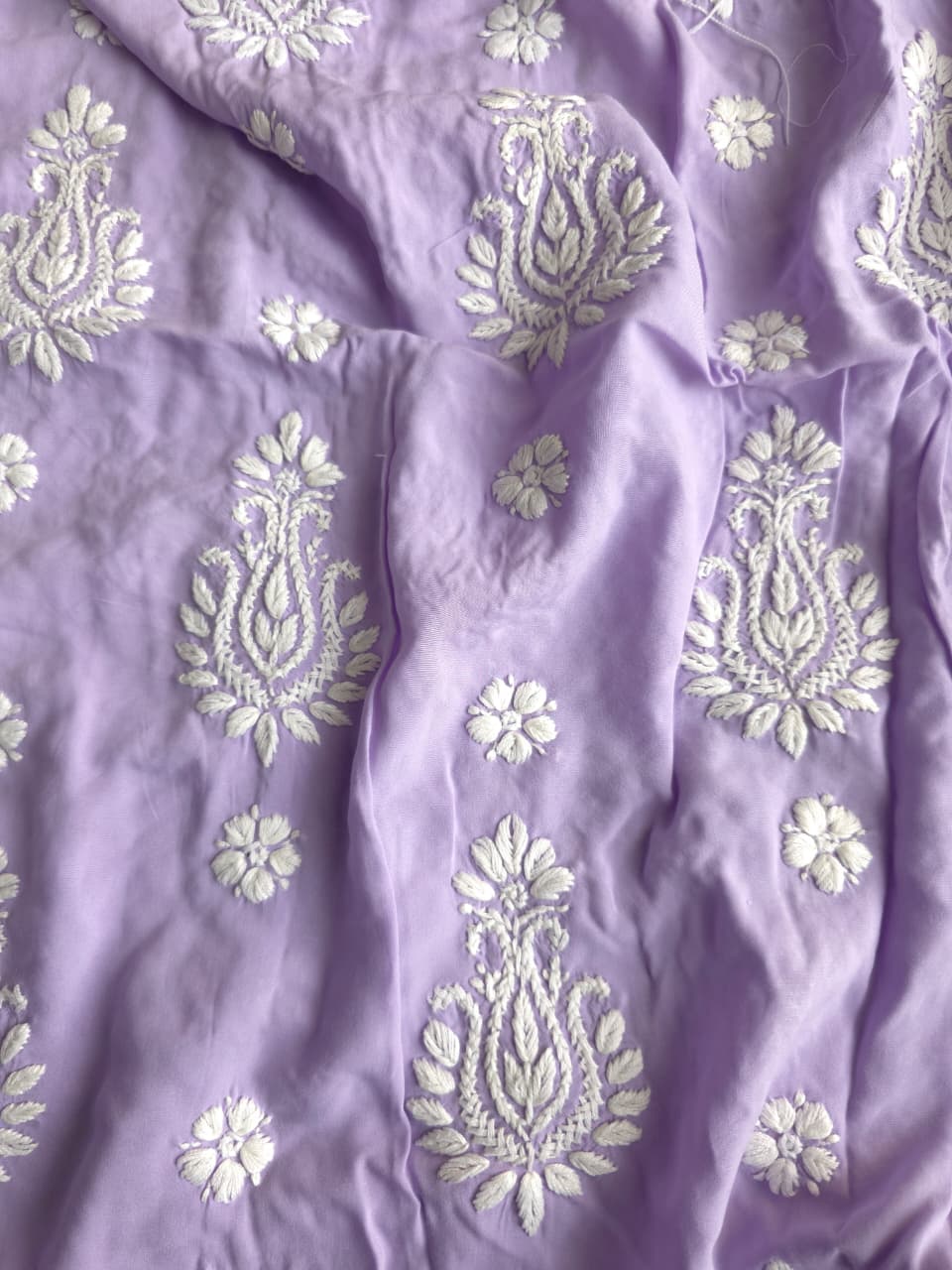 Lavender Modal kurta fabric with beautiful Chikankari