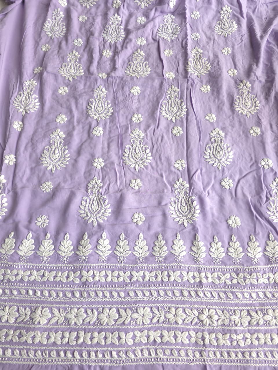 Lavender Modal kurta fabric with beautiful Chikankari
