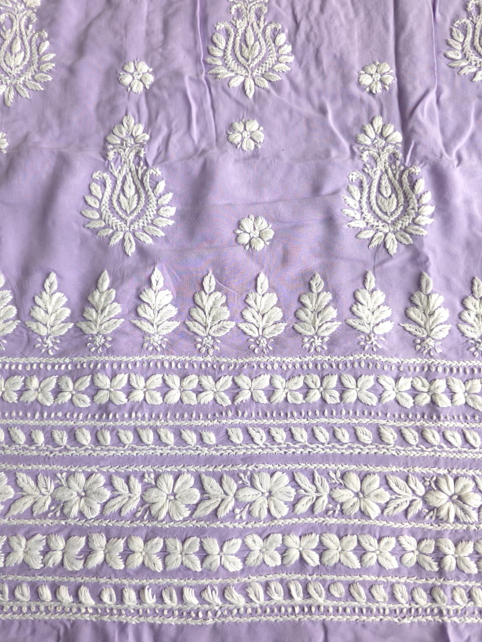 Lavender Modal kurta fabric with beautiful Chikankari