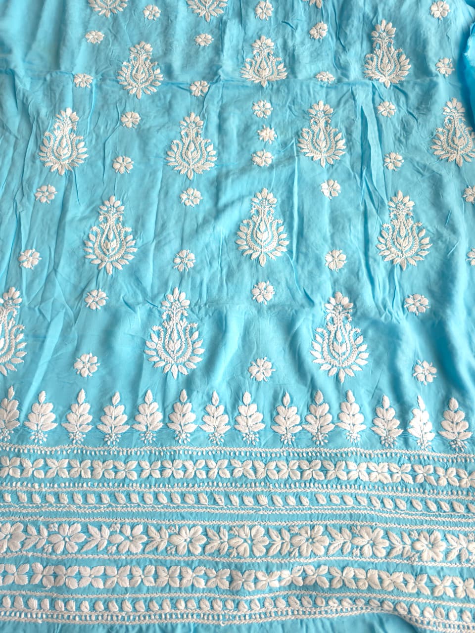 Firozi Blue Modal kurta fabric with chikankari