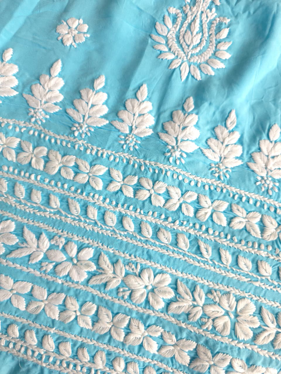 Firozi Blue Modal kurta fabric with chikankari