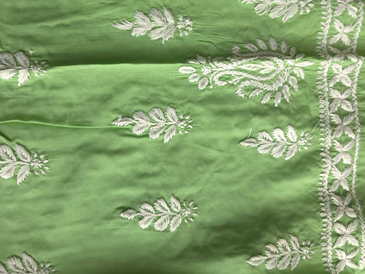 Green Modal Kurta fabric with Beautiful Chikankari