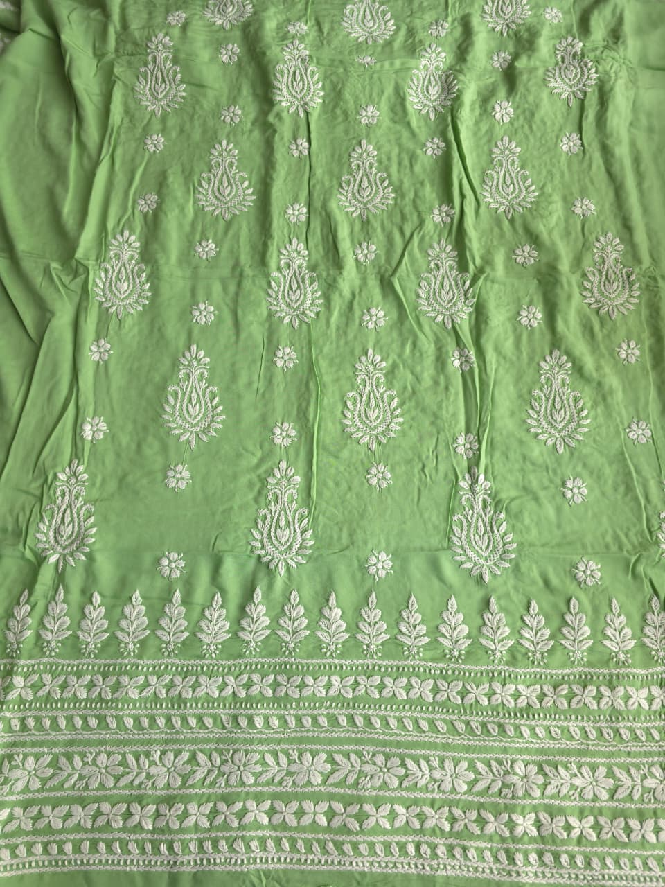 Green Modal Kurta fabric with Beautiful Chikankari