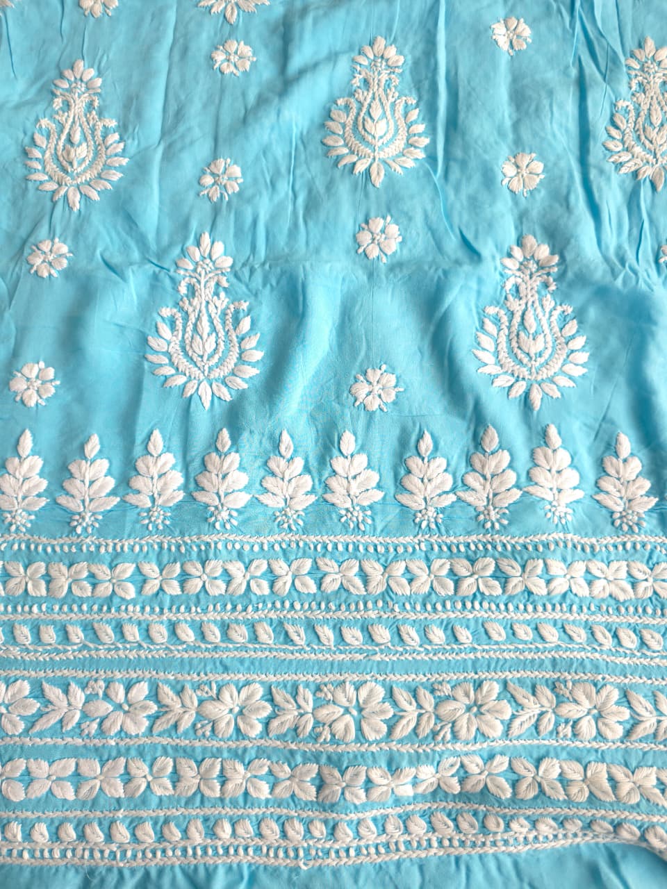 Firozi Blue Modal kurta fabric with chikankari