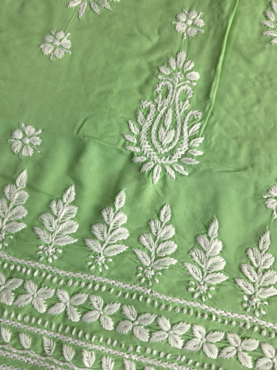 Green Modal Kurta fabric with Beautiful Chikankari