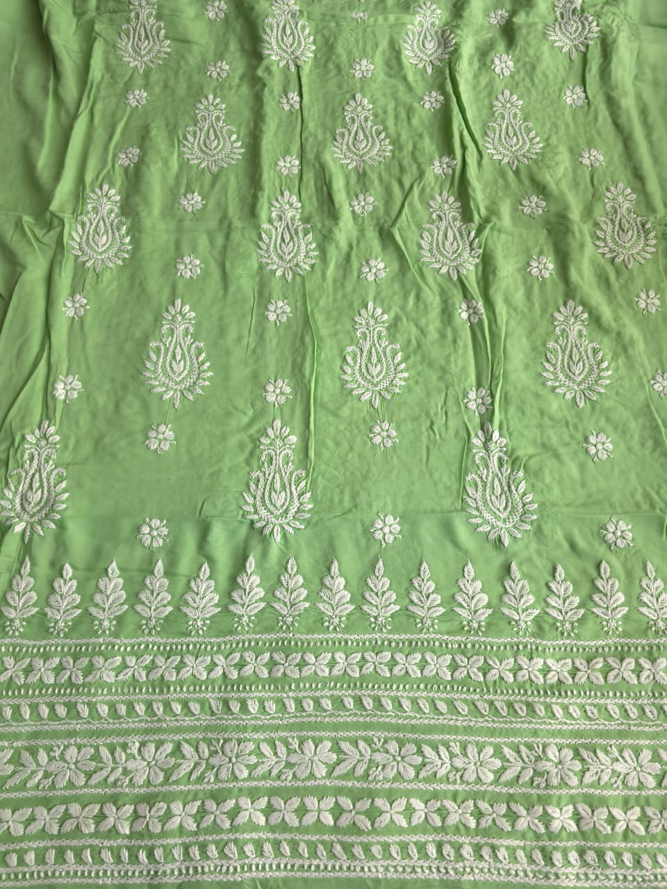 Green Modal Kurta fabric with Beautiful Chikankari