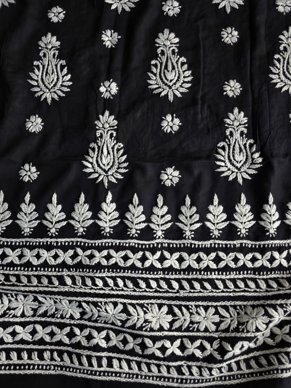 Black Soft Modal Kurta Fabric with chikankari
