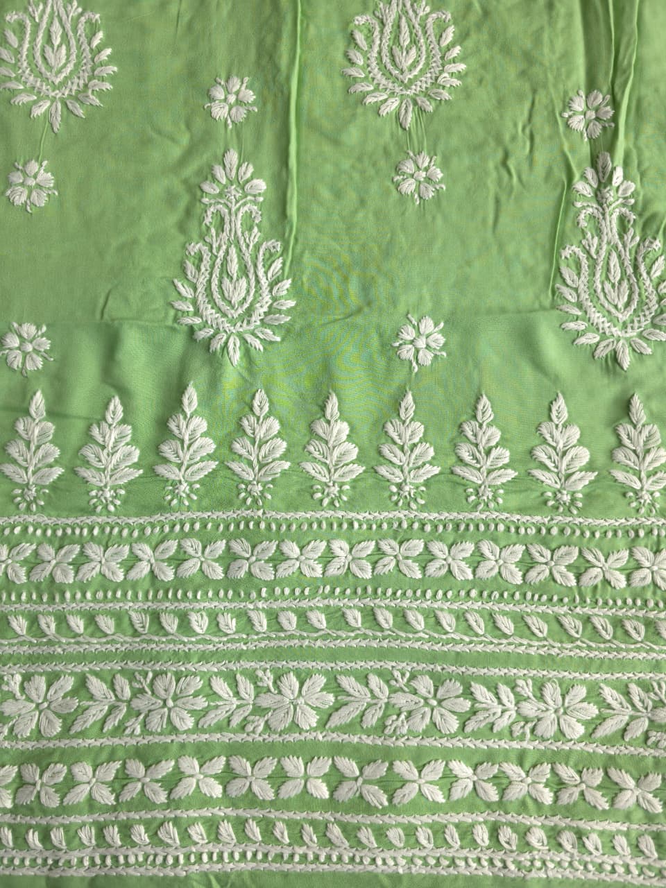 Green Modal Kurta fabric with Beautiful Chikankari