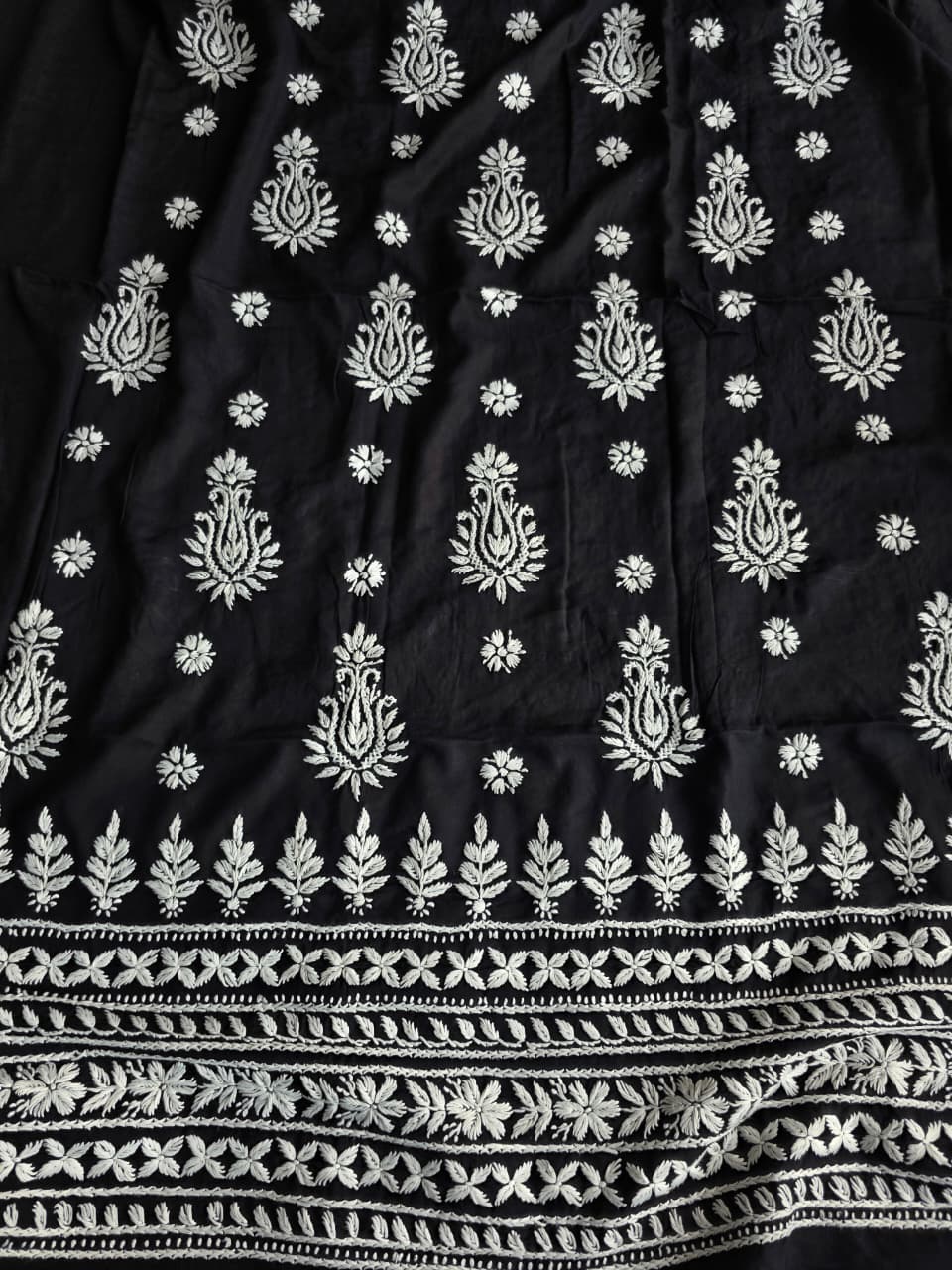 Black Soft Modal Kurta Fabric with chikankari
